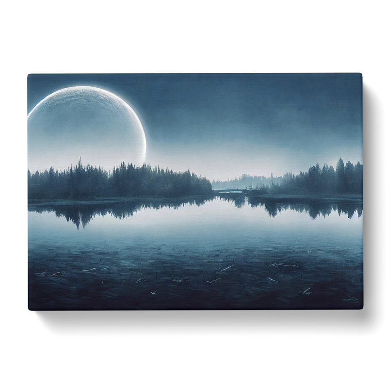 Modern Forest Lake - Wrapped Canvas Painting, 50cm H x 76cm W x 3cm D