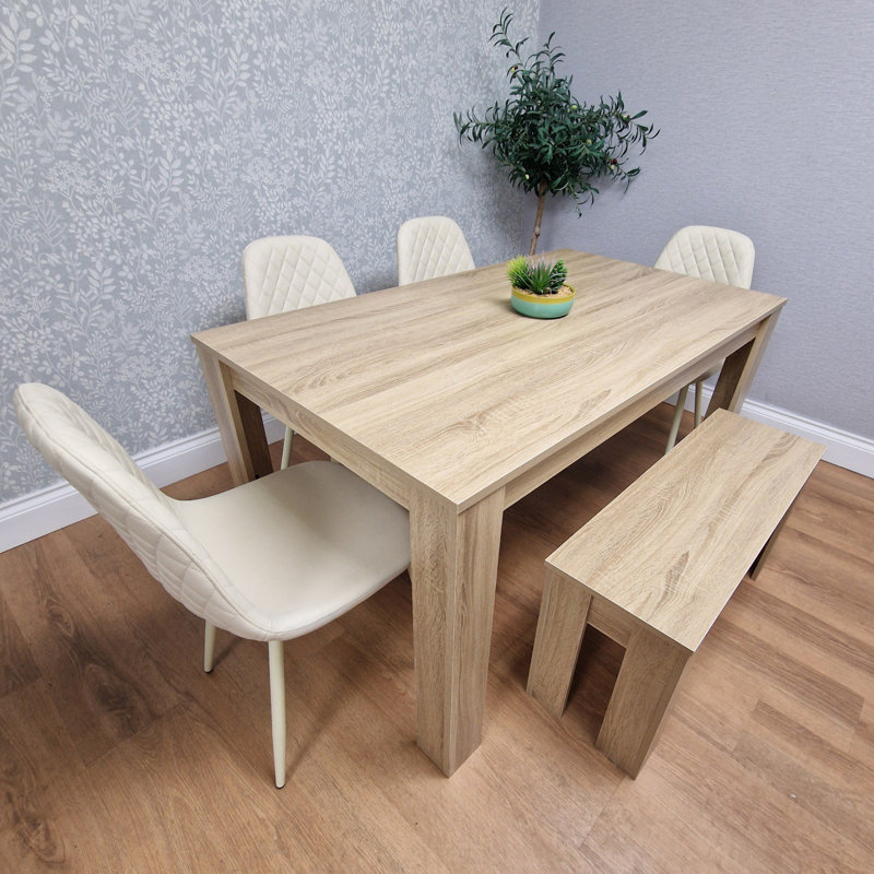 Nykayla 6 - Person Dining Set, Cream, 75cm H x 140cm W x 80cm D, 6 Pieces: Table, Bench, 4 Chairs