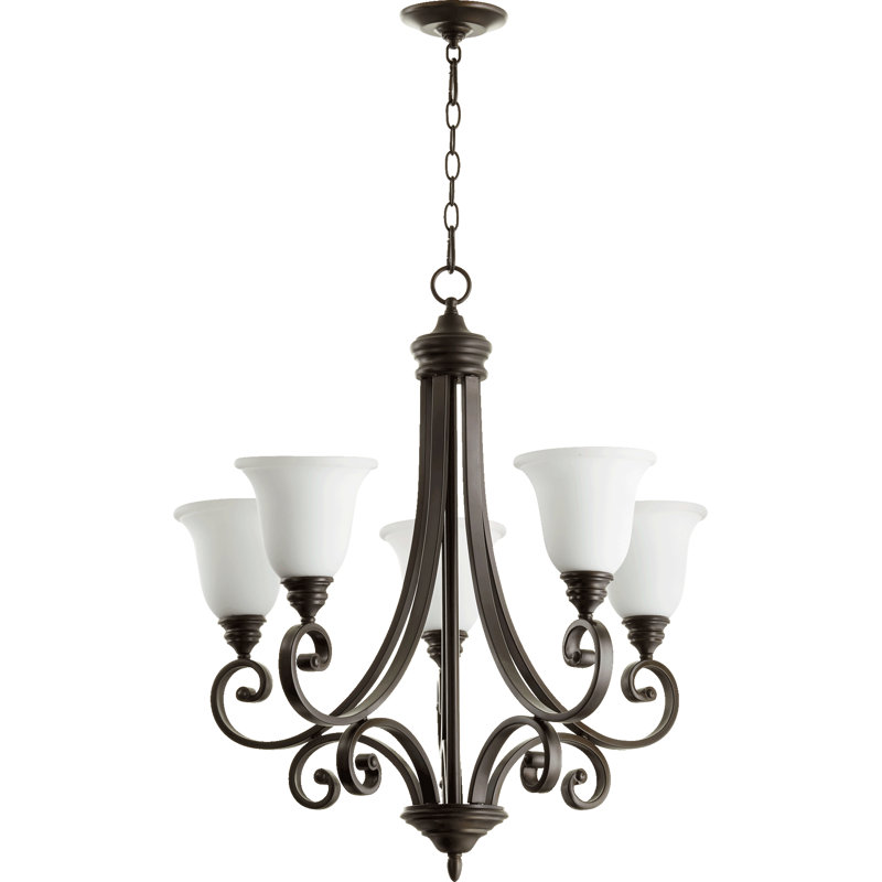 Cambron 5 - Light Dimmable Empire Chandelier, Oiled Bronze, Satin Opal