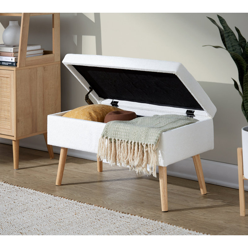 Banc en bois naturel et tissu crème