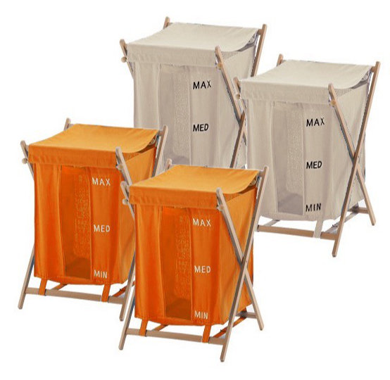 Bubo Solid Wood and Fabric Laundry Set, Orange/Beige
