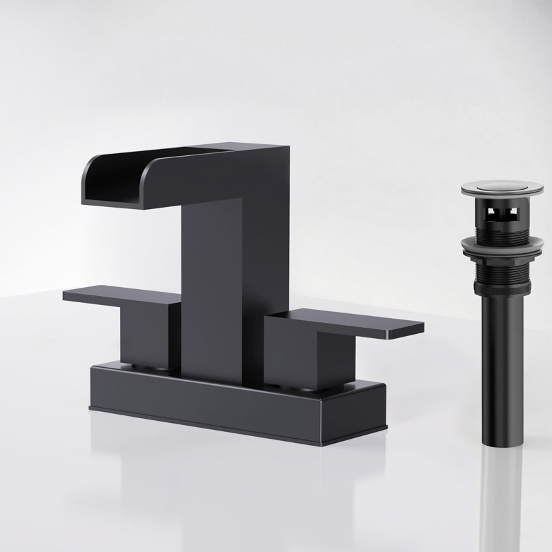 Centerset Bathroom Faucet 2-Handle, 4-Inch Waterfall Basin Faucet with Drain Assembly, Matte Black