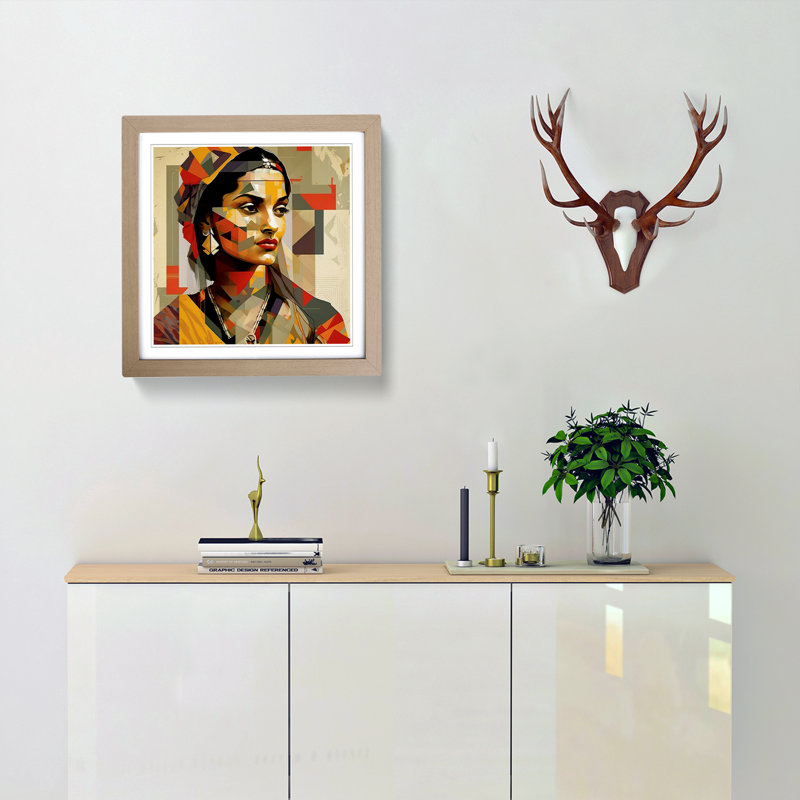 Indian Woman Constructivism No.1 1 Piece Single Picture Frame Wall Art, Oak