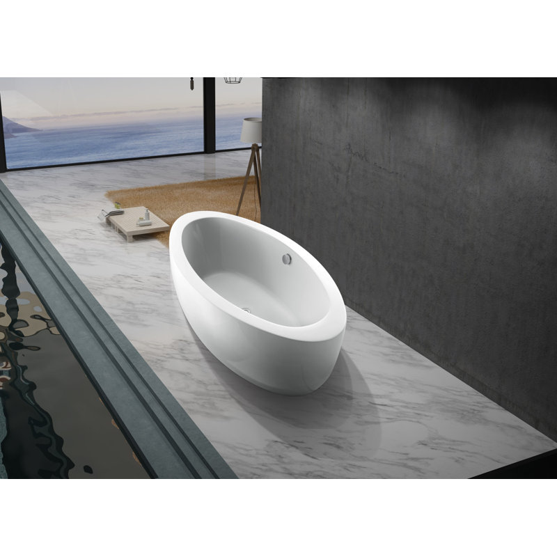 Kingston Brass Aqua Eden 72-Inch Acrylic Oval Double Ended Freestanding Tub with Drain