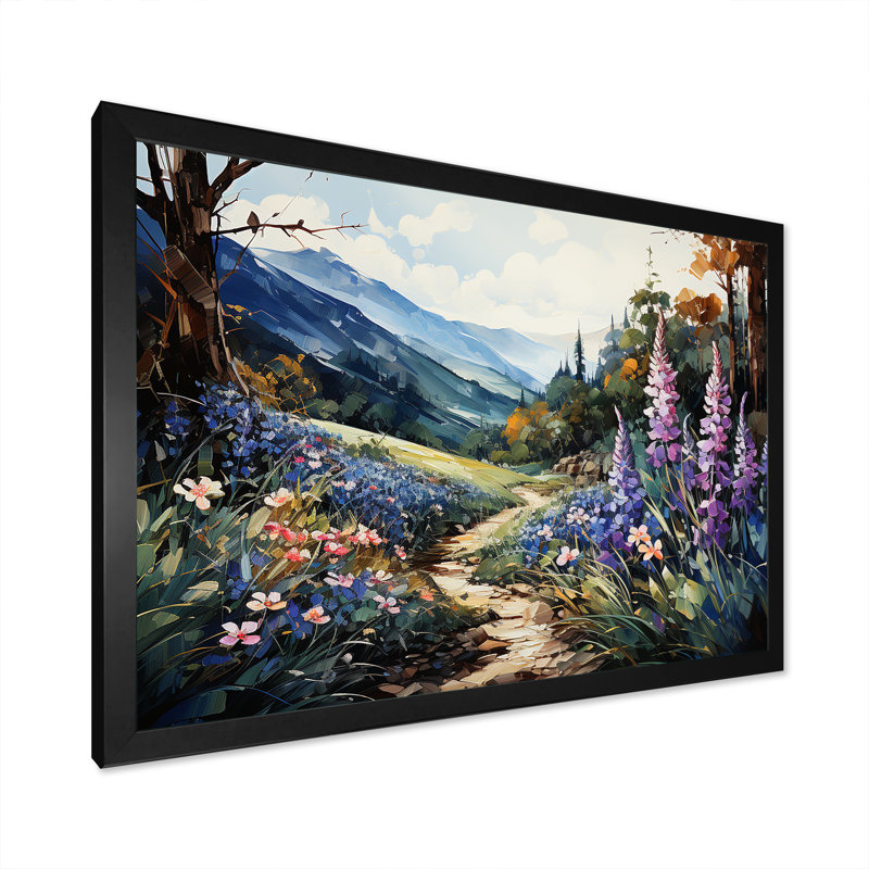 «Blue Bonnets Mountain Landscape» sur toile, H 12 po x l 20 po x P 1 po, Cadre simple noir
