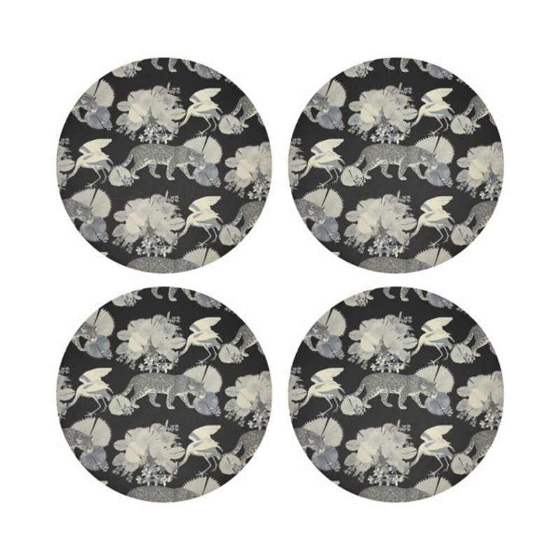 Leopard Walk Pebble 16" Vinyl Placemat, Black