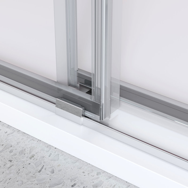 Porte de douche coulissante double de 68 à 72 po x H 76 po, verre trempé transparent de 3/8 po (10 mm), raccords en acier inoxydable fiables avec finition, pièces