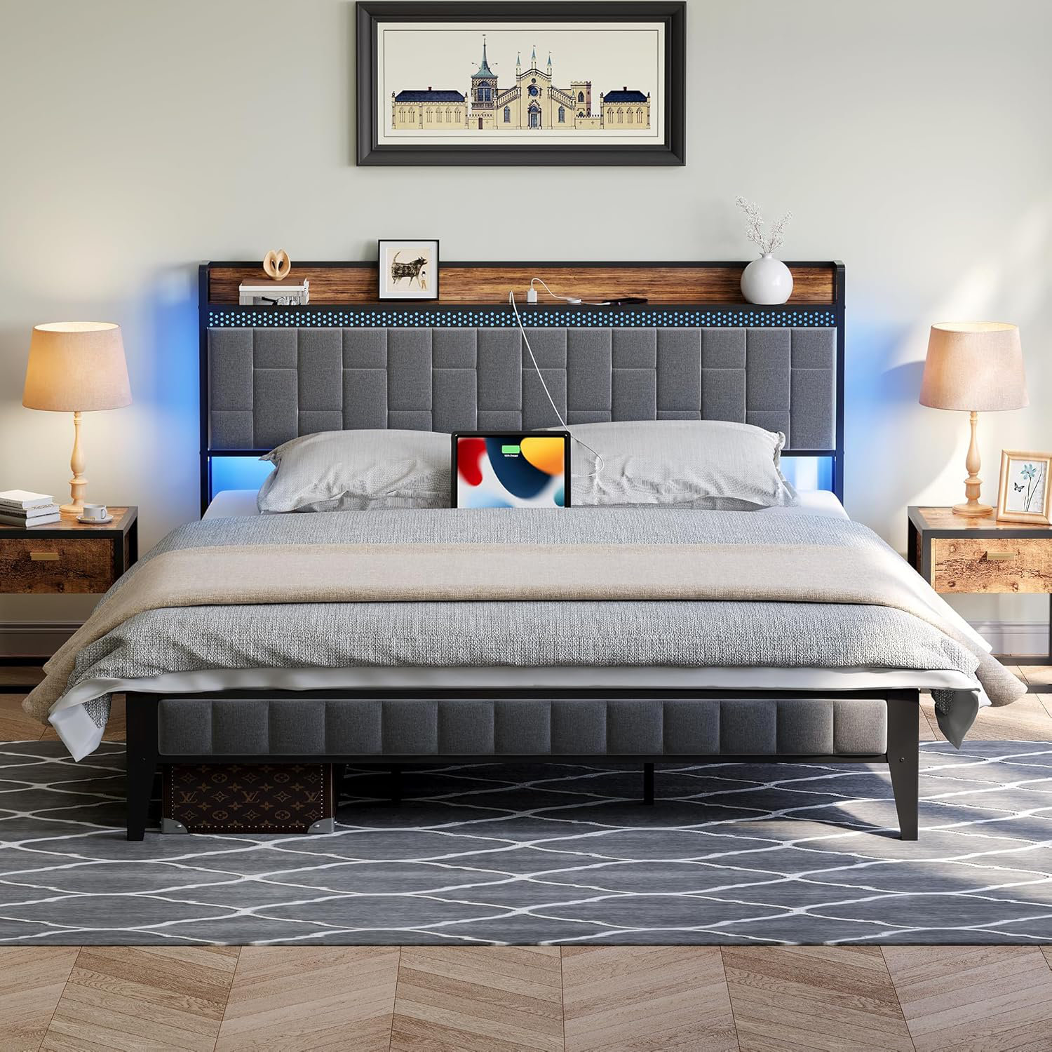 17 Stories Bed Frame With LED Light And Charging Station - Wayfair Canada