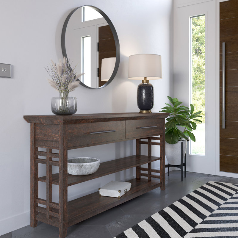 Modern 55'' Console Table Entryway table with 2 Drawers and 2 Open Shelves, Espresso