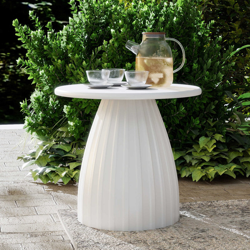 Round Patio Side Table, Metal Steel Outdoor Side Table, Patio Accent End Table, White