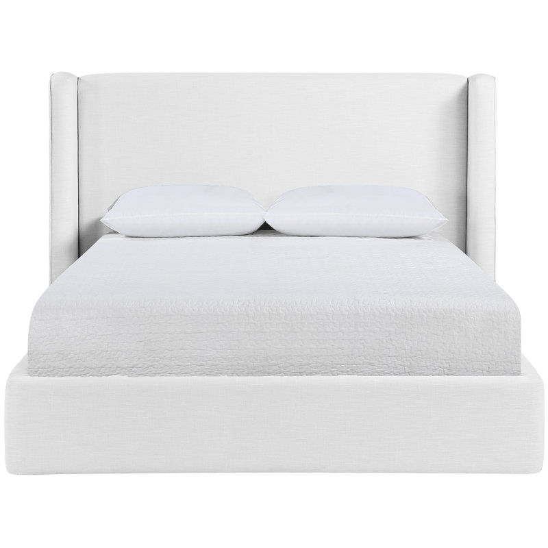 Kendall Wanaque Linen Textured Fabric Upholstered Bed, White Linen Textured Fabric, King