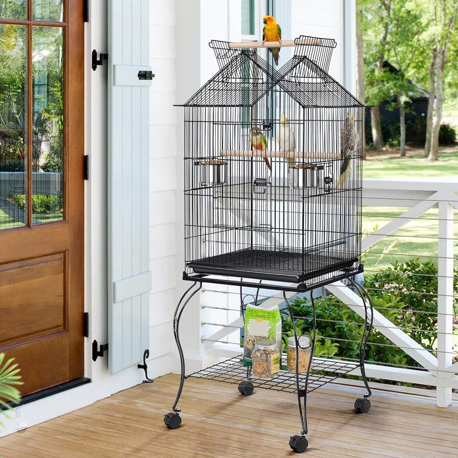 Tucker Murphy Pet™ Bird Cage With Rolling Wheel, Open Roof, Medium ...