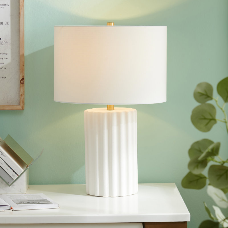 Seren 23" Tall Table Lamp with Fabric Shade, White