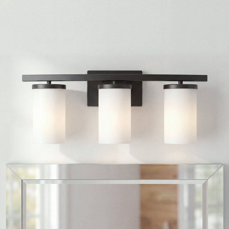 Crosby 3-Light Black Vanity Bath Light with Satin Etched Glass Shades