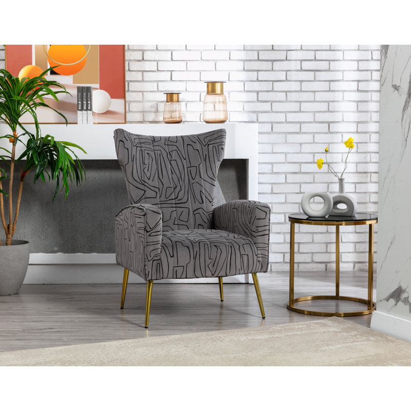 Fauteuil à oreilles en velours Citium, Gris