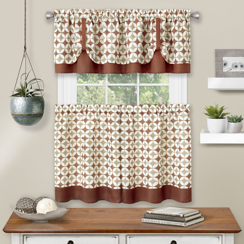 Mortensen Geometric Tailored Kitchen Curtain, 58" W x 24" L, Spice/Tan