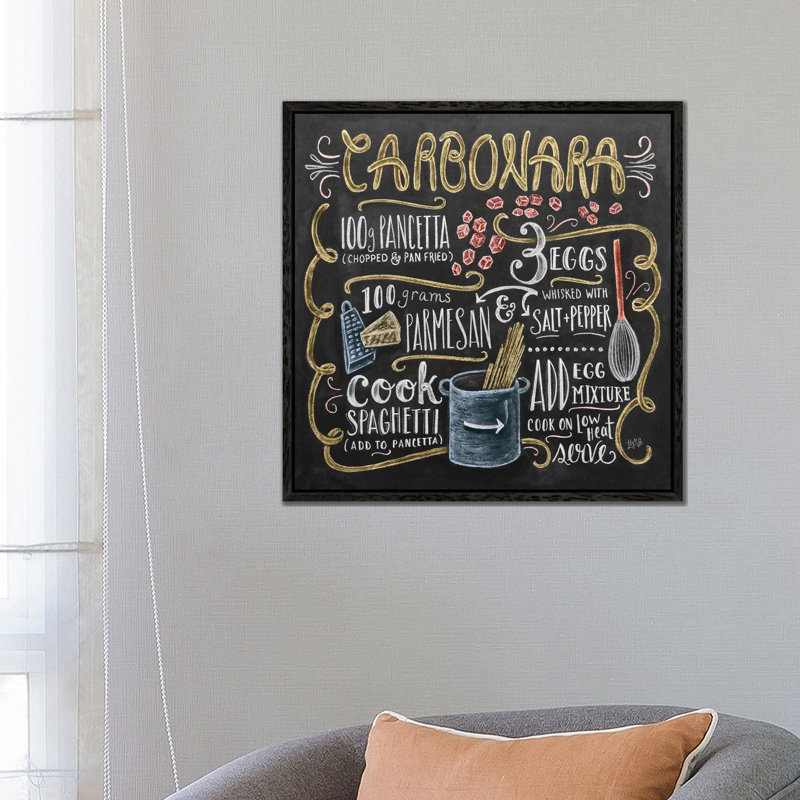 Carbonara Recipe - Print on Canvas, 66.04cm H x 66.04cm W x 3.81cm D, Black Floater Framed