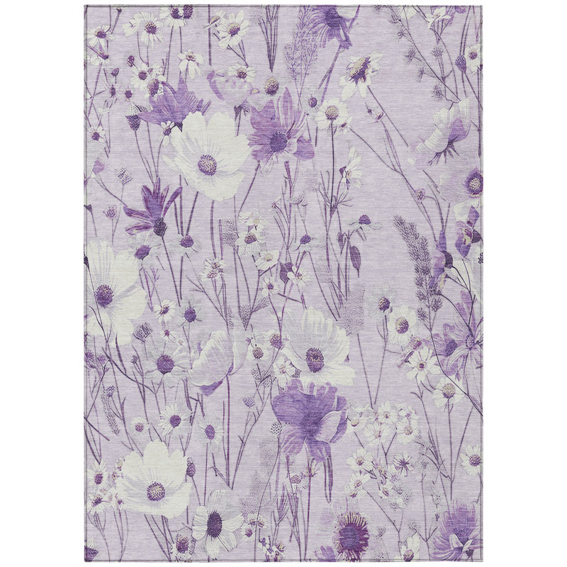 3' X 5' Lavender And Lilac Floral Washable Indoor Outdoor Area Rug