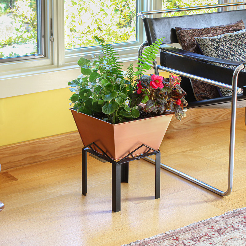 Metal Pot Planter, 14.25" H x 12.25" W x 12.25" D