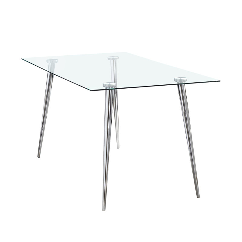 Jano Glass Top Metal Base Dining Table, Silver