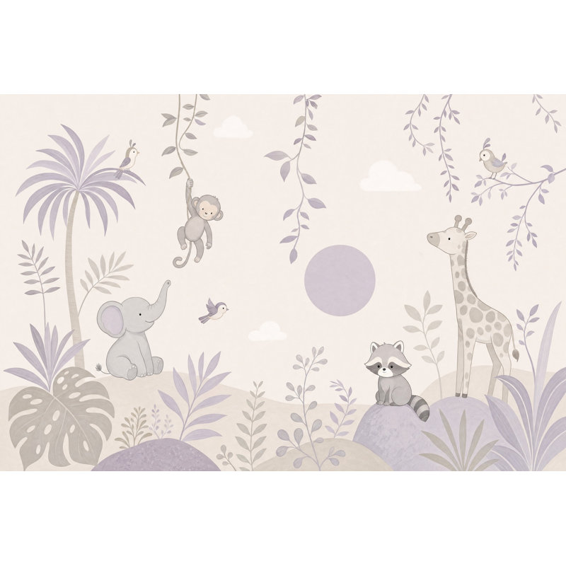 Pépinière, papier peint jungle, animaux safari, décoration murale, feuillage tropical, amovible, 140"x108", Non tissé