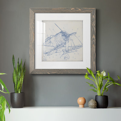 Croquis mécanique d'avion I-Premium, reproduction encadrée - prêt à être accroché