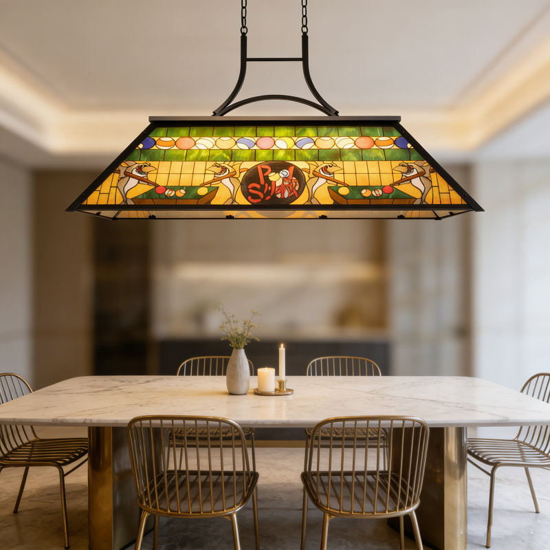 Luminaires de billard rustique avec abat-jour requin style Tiffany pour salle de jeux, H 25,7 po x l 43,3 po x P 18,6 po