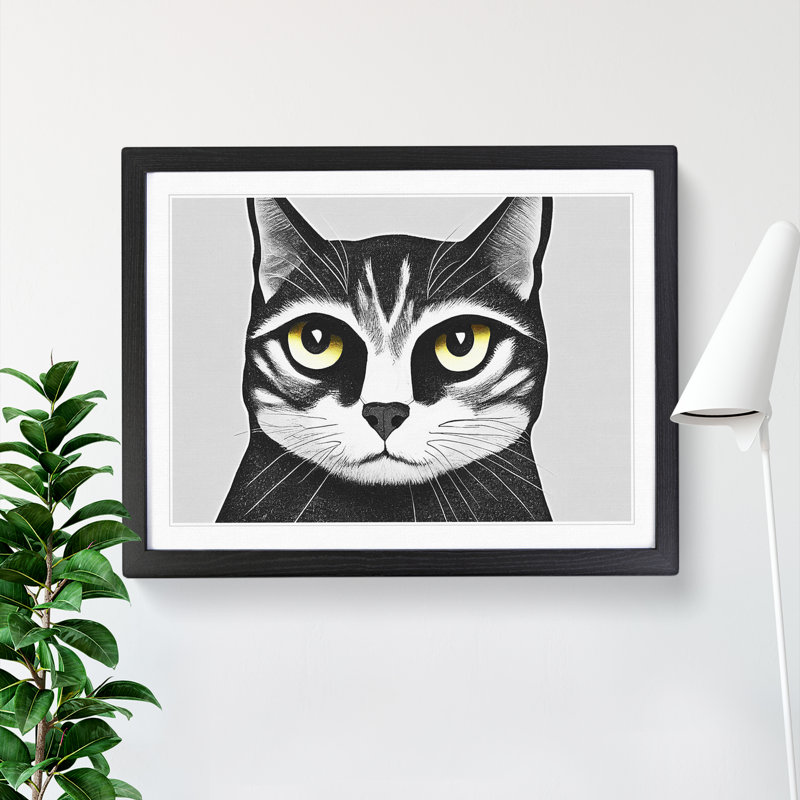 Cat Illustration Vol.5 Abstract - Framed Print, Black, 46cm H x 64cm W x 2cm D