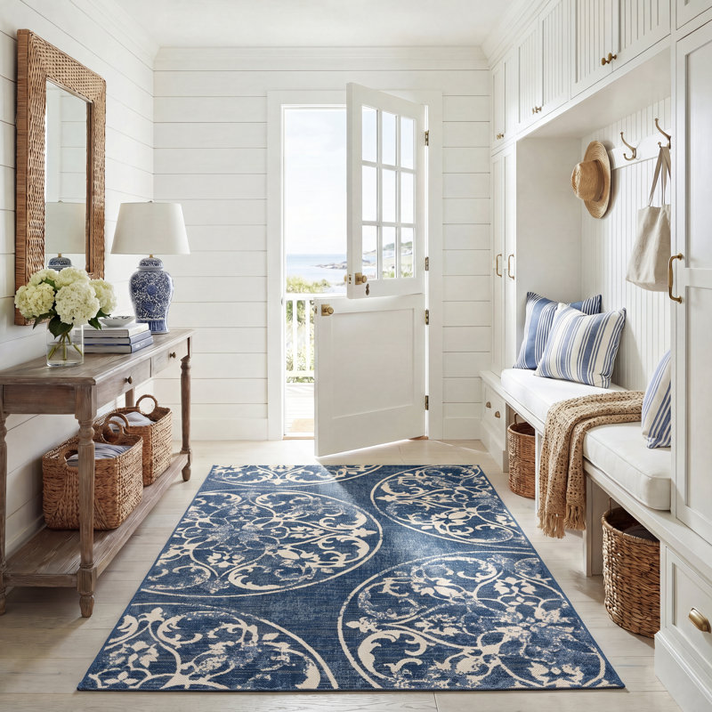 Tapis d'intérieur / extérieur à motif floral Clarie Performance