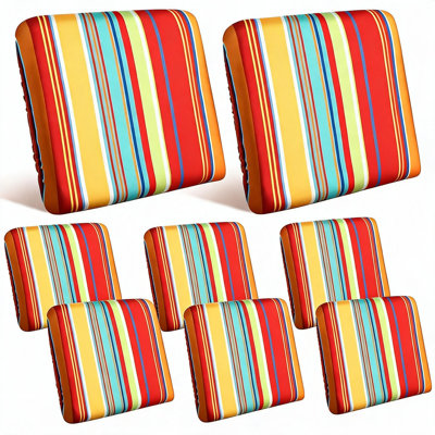 8 housses de coussin de patio extensible à rayures arc-en-ciel, 8 housses de remplacement pour meubles d'extérieur imperméables, housse de coussin de siège lavable et souple