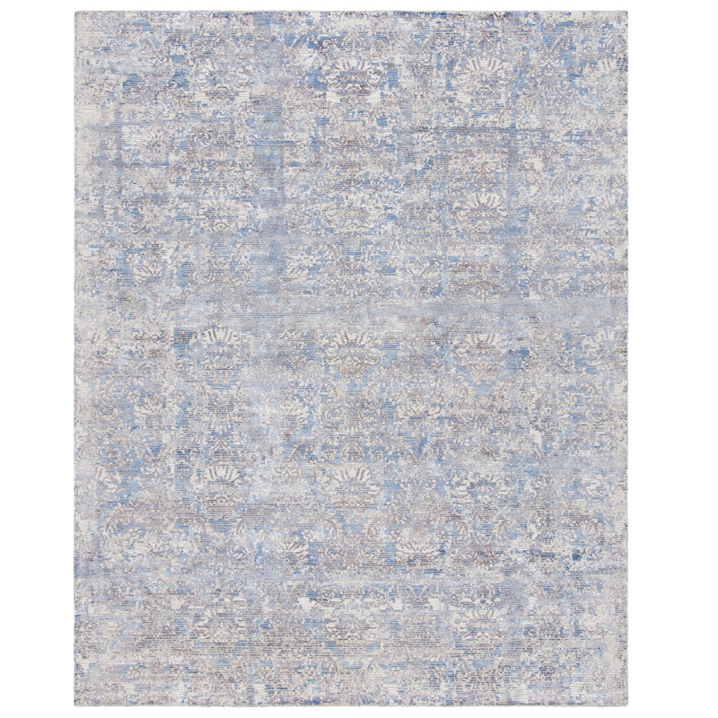 Merseyside Hand Woven Wool/Viscose Oriental Rug in Blue/Ivory, Rectangle 8' x 10'