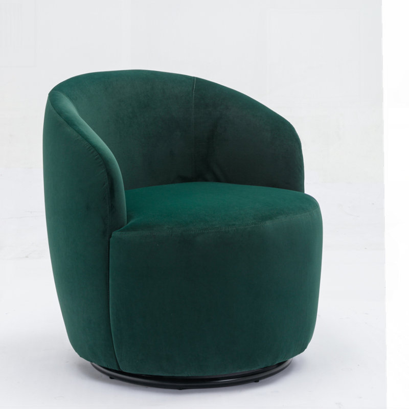Swivel Accent Armchair Barrel Chair With Powder Coating Metal Ring, Green Velvet
