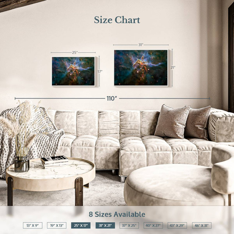 Carina Nebula Mystic Mountain, Cadre flottant blanc, 25 po x 17 po