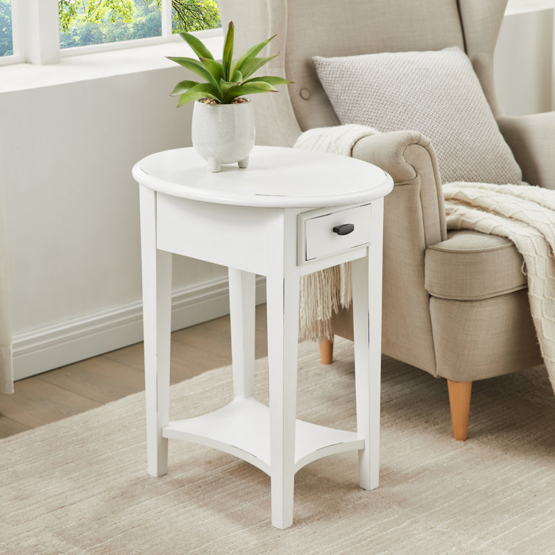 Oval Solid Wood Side Table, White