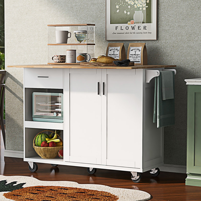 Îlot de cuisine avec comptoir pliable (sans tabouret inclus), Blanc