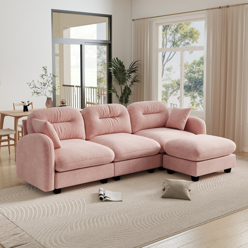 Canapé modulaire en L 107 po en chenille avec canapé, Rose