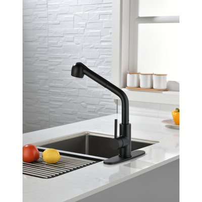 Matte Black Kitchen Faucet With Pull-Down , Single Handle Basin Tap Pull Out Nozzle, 360 Rotating High Jet, Corrosion & , Easy Water Control Mechanism Faucet, Sink Swiveling Spout, Treatment,