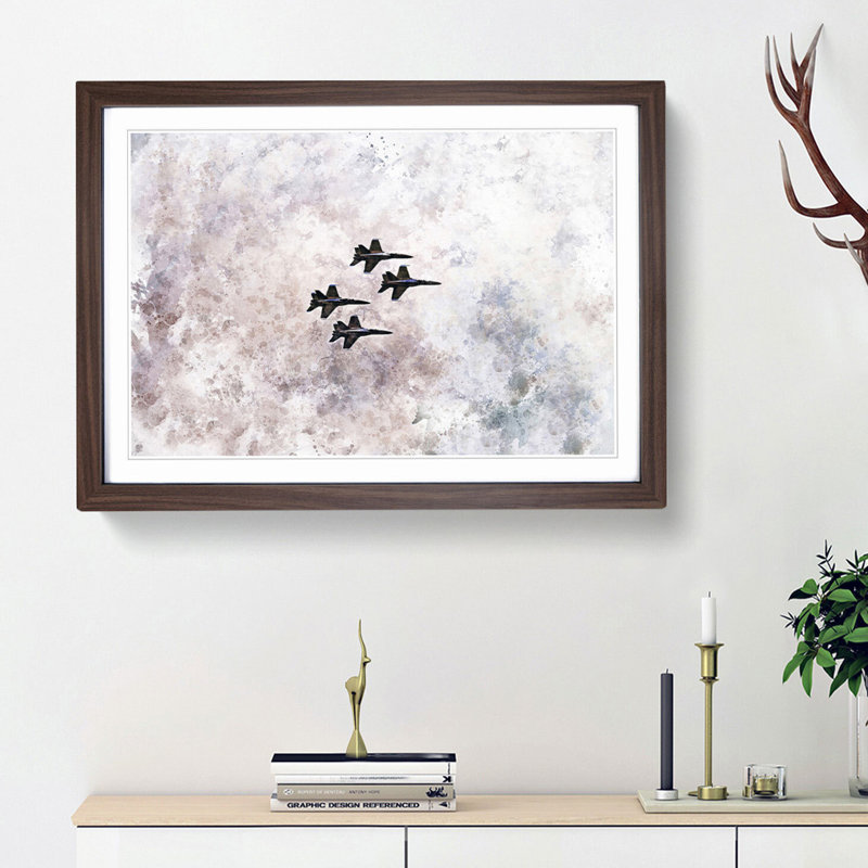 Colourful Jets in Flight in Abstract - Picture Frame Graphic Art Print, 36cm H x 48cm W x 2cm D, Walnut Framed