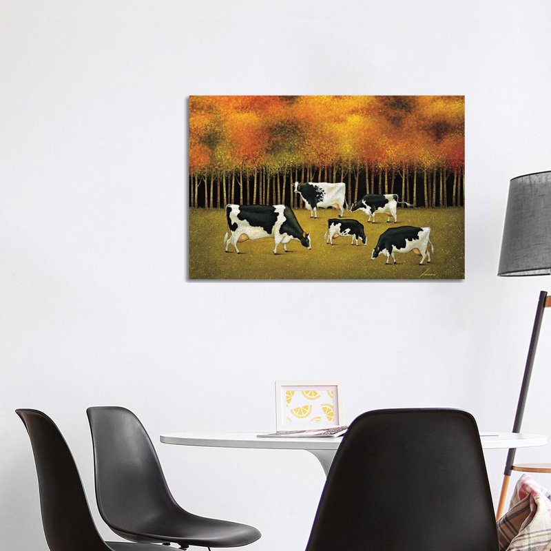 Cows In Autumn by Lowell Herrero - Wrapped Canvas Painting, 101.6 cm H x 66.04 cm W x 3.175 cm D