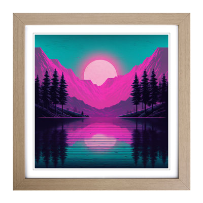 Lake Vaporwave No.1 - Single Picture Frame Print on Wood