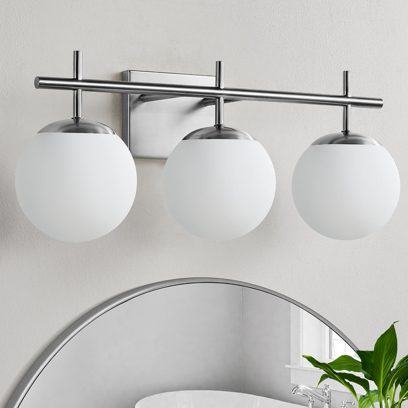 3-Light Dimmable Vanity Light For Bathroom Mirror Up/Down Mount With Glass Shape, Brushed Nickel
