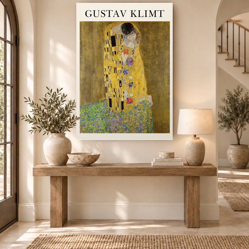 Gustav Klimt, Le Baiser, chef-d'œuvre Art Nouveau doré, toile murale, H 18 po x l 12 po