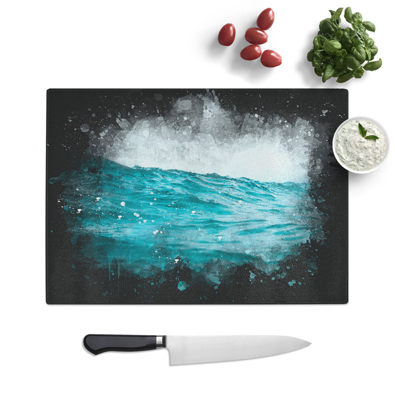 Tempered Glass Ocean Wave in Morocco Chopping Board, 20 cm x 28.5 cm