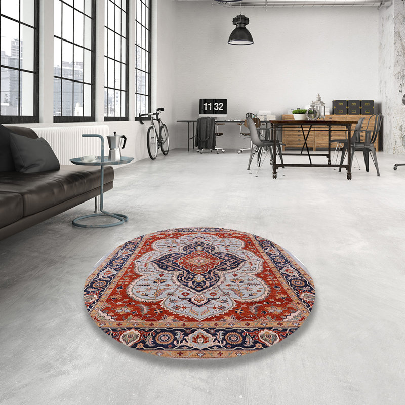 Tapis oriental rouge / bleu Lampron, Rond 8 pi