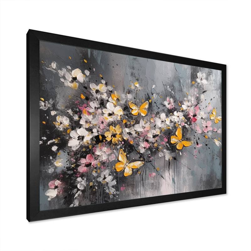 «Rynlee Flowers With White Butterflies III», reproduction sur toile, Cadre photo noir, H 24 po x l 32 po x P 1 po