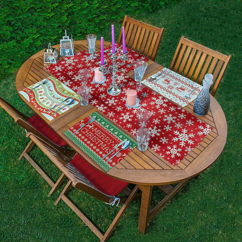 Ensemble de chemin de table et napperon de Noël - Ensemble repas de Noël avec napperons, décoration de table de Noël rouge et verte, ensemble de 5 pièces - Parfait pour les dîners et les fêtes