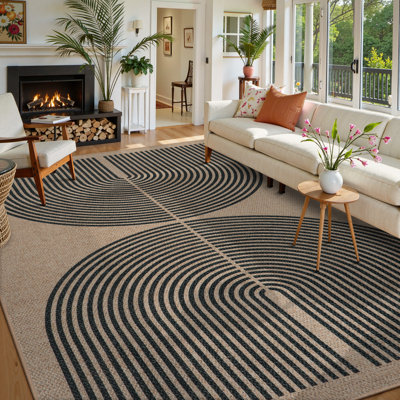 Modern Easy Jute Machine Washable Area Rug Outdoor Rug with Non-Slip Backing for Patio, Backyard and Indoor
