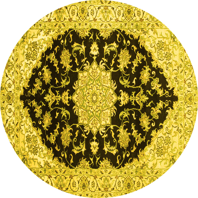 Tapis traditionnels jaunes 1178, Rond 7 pi