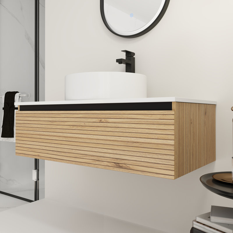Ensemble de meuble-lavabo en céramique 36 po - Fixation murale, tiroir à fermeture en douceur, Blanc, 36"