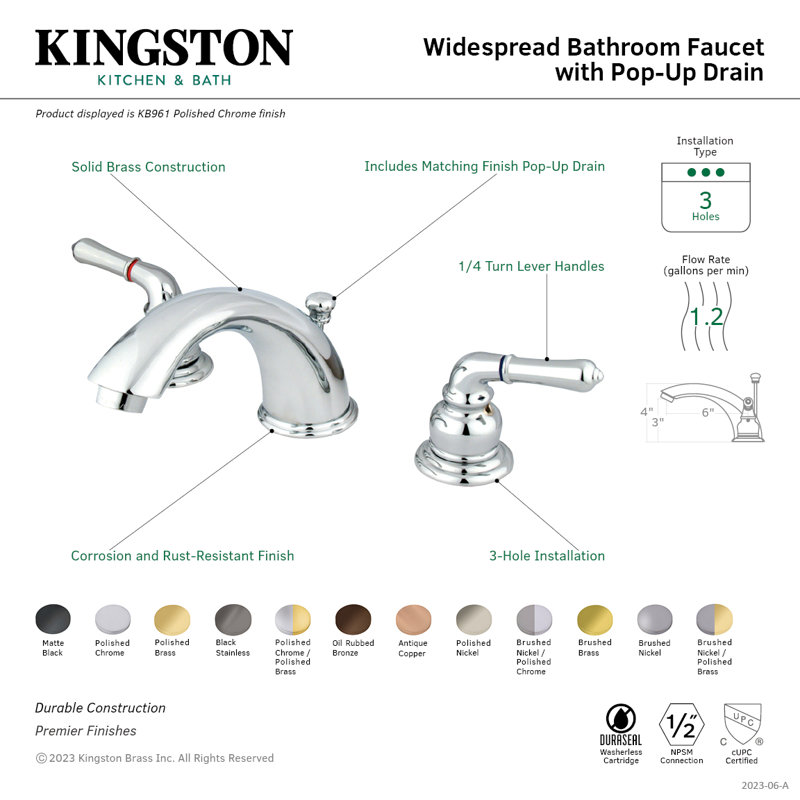 Robinet de salle de bain espacé Kingston, Nickel poli